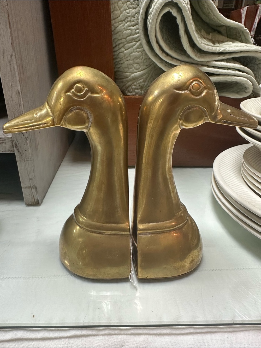 Brass Duck Head Bookends - Gold Decorative Pair